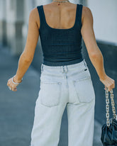 Selina Henley Crop Tank - Washed Black